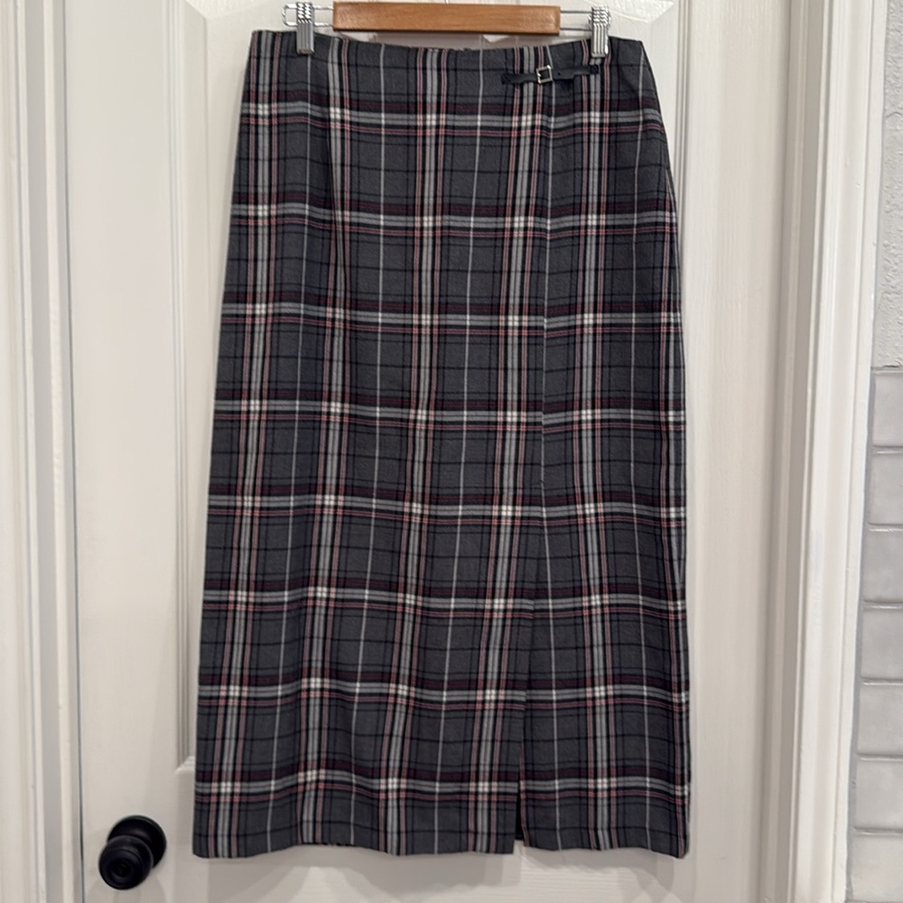Vintage Plaid side slit maxi skirt